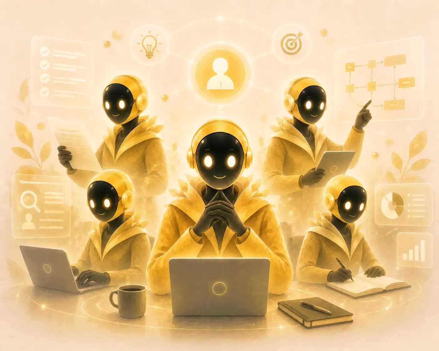 Personal-Executive department AI agents - watercolour illustration of the AI personal-executive team